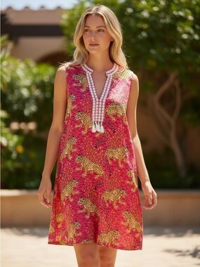 Print Fresh Designer NWT Sleeveless Pink Leopard Print Tunic Dress SZ L